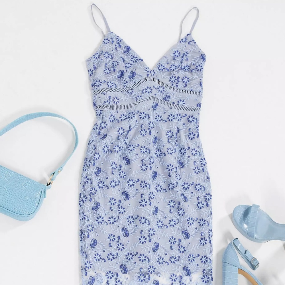 Bardot Blue Sapphire Lace Flower Dress Size 6